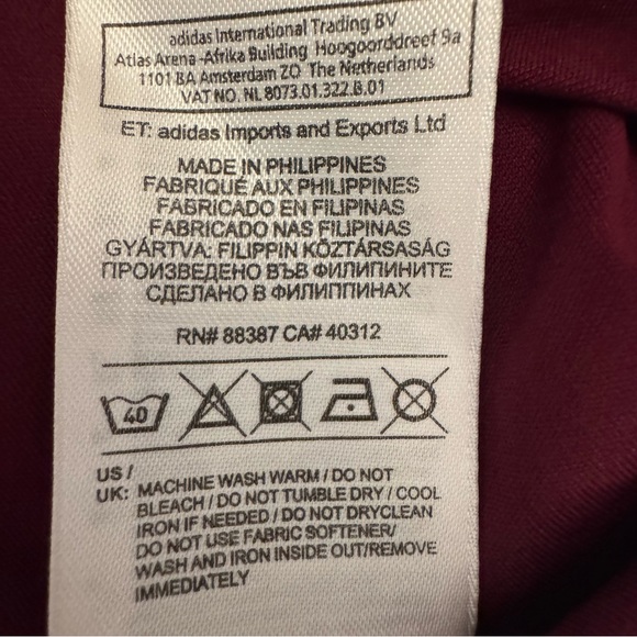 Adidas Men’s Maroon Short Sleeve Performance Shirt with Jersey Material Size XL - Picture 10 of 10